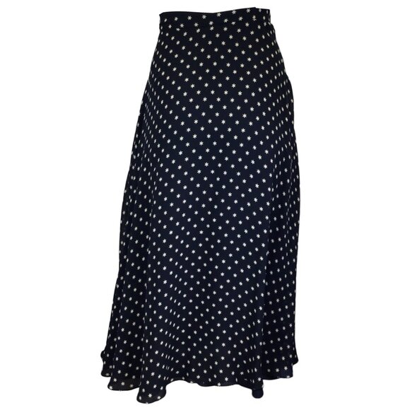 CHRISTIAN DIOR NAVY BLUE STAR PRINT SILK MIDI SKIRT - Picture 3 of 5